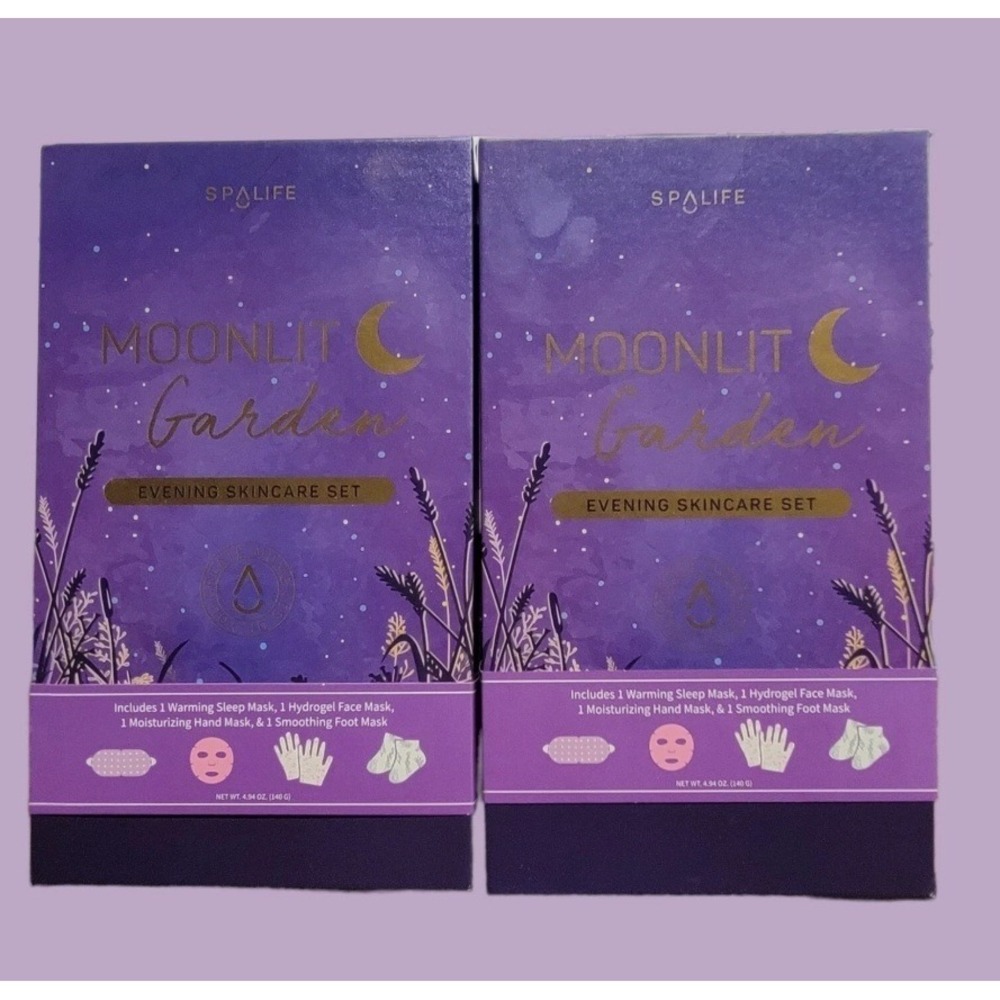 2 SPA LIFE EVENING SKIN CARE SET MOONIT GARDEN SLEEP MASK PEDI SOCKS & GLOVES